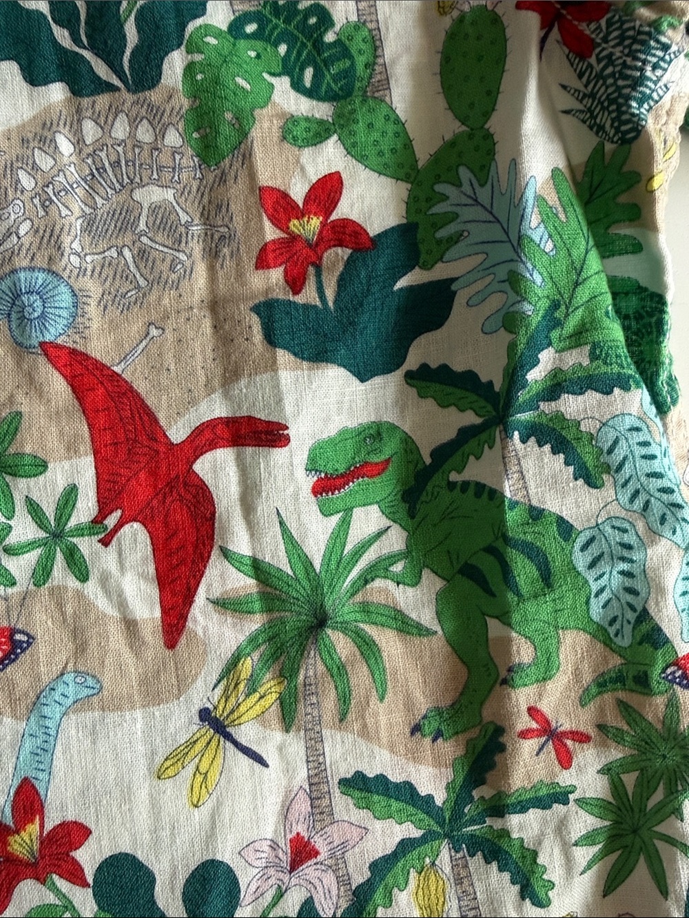 Mini Boden Dinosaur Tropical Linen Short-Sleeve Button-Down Sz 13-14, 164 cm EUC - Picture 6 of 8